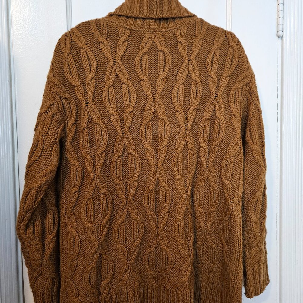 LL Bean Cozy Fisherman Sweater Cardigan Women's Regular in Saddle - Picture 5 of 5
